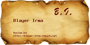 Blayer Irma névjegykártya